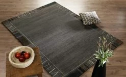 Handgeknüpfter Naturteppich Sensation Silk Rekhi | 90x160 cm Dunkelgrau