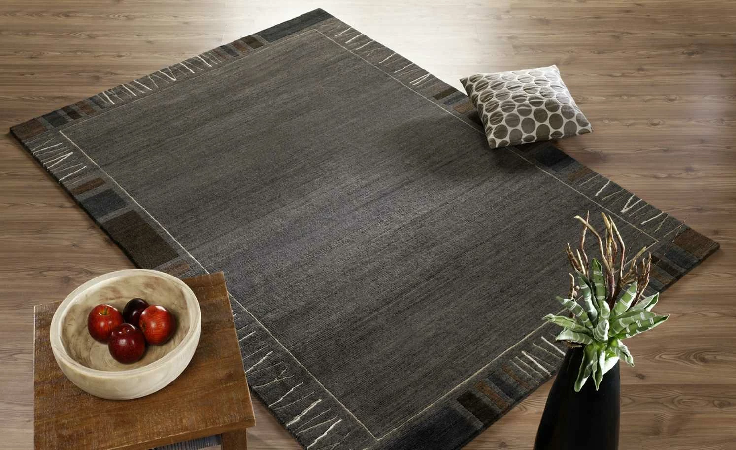 Handgeknüpfter Naturteppich Sensation Silk Rekhi | 90x160 cm Dunkelgrau