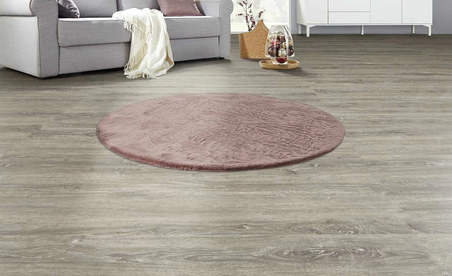 HOME STORY Hochflorteppich Bunny | Ø 160 cm Rosè Rund