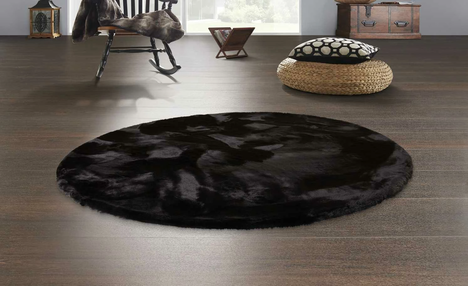 Hochflorteppich Felpa | Schwarz Ø 80 cm Rund – Bild 3