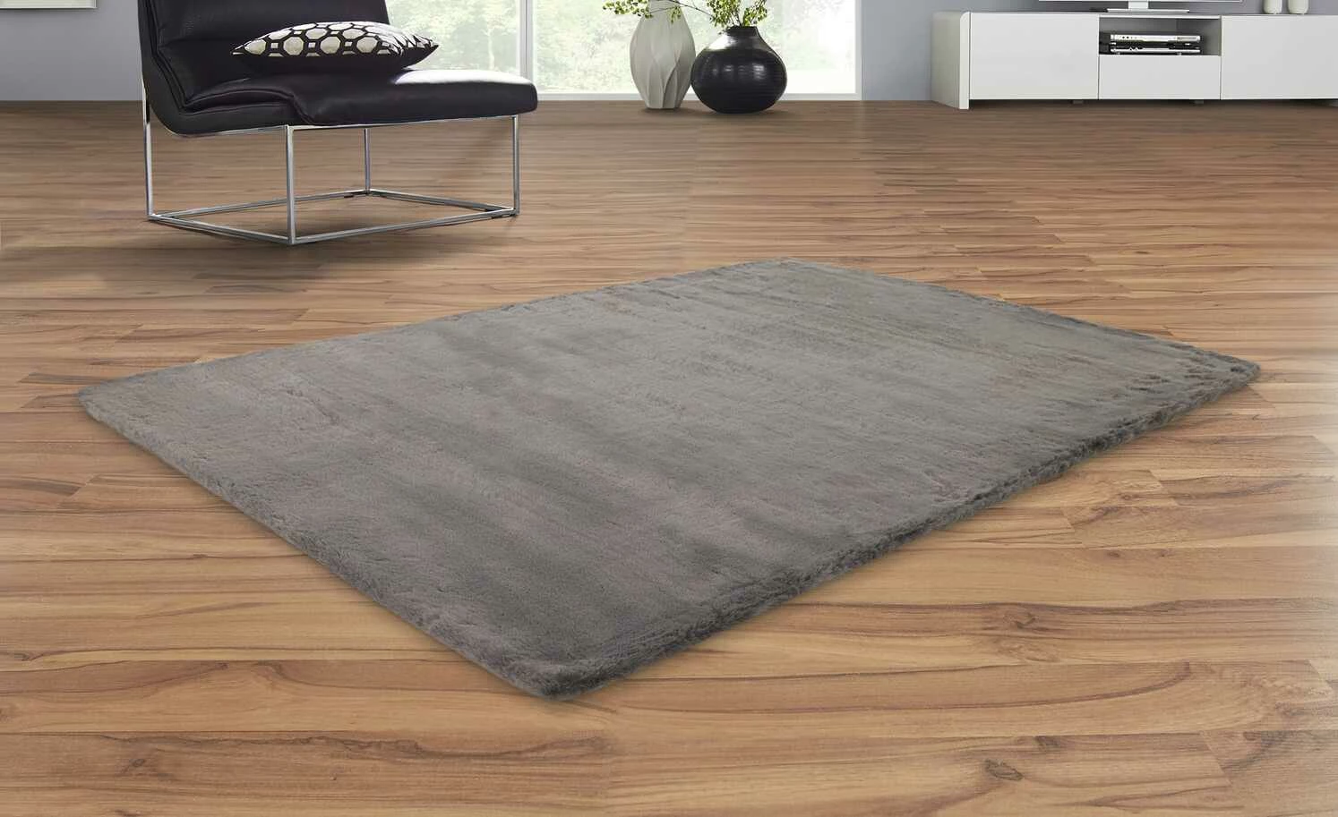 HOME STORY Hochflorteppich Super Soft | 160x230 cm Stein (Grau) rechteckig – Bild 6