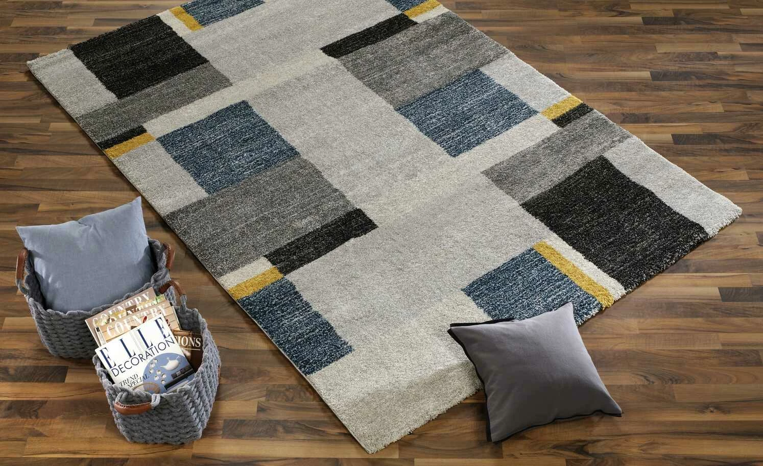 Hochflorteppich Castle Beppo | 65x130 cm Grau / Blau / Gelb