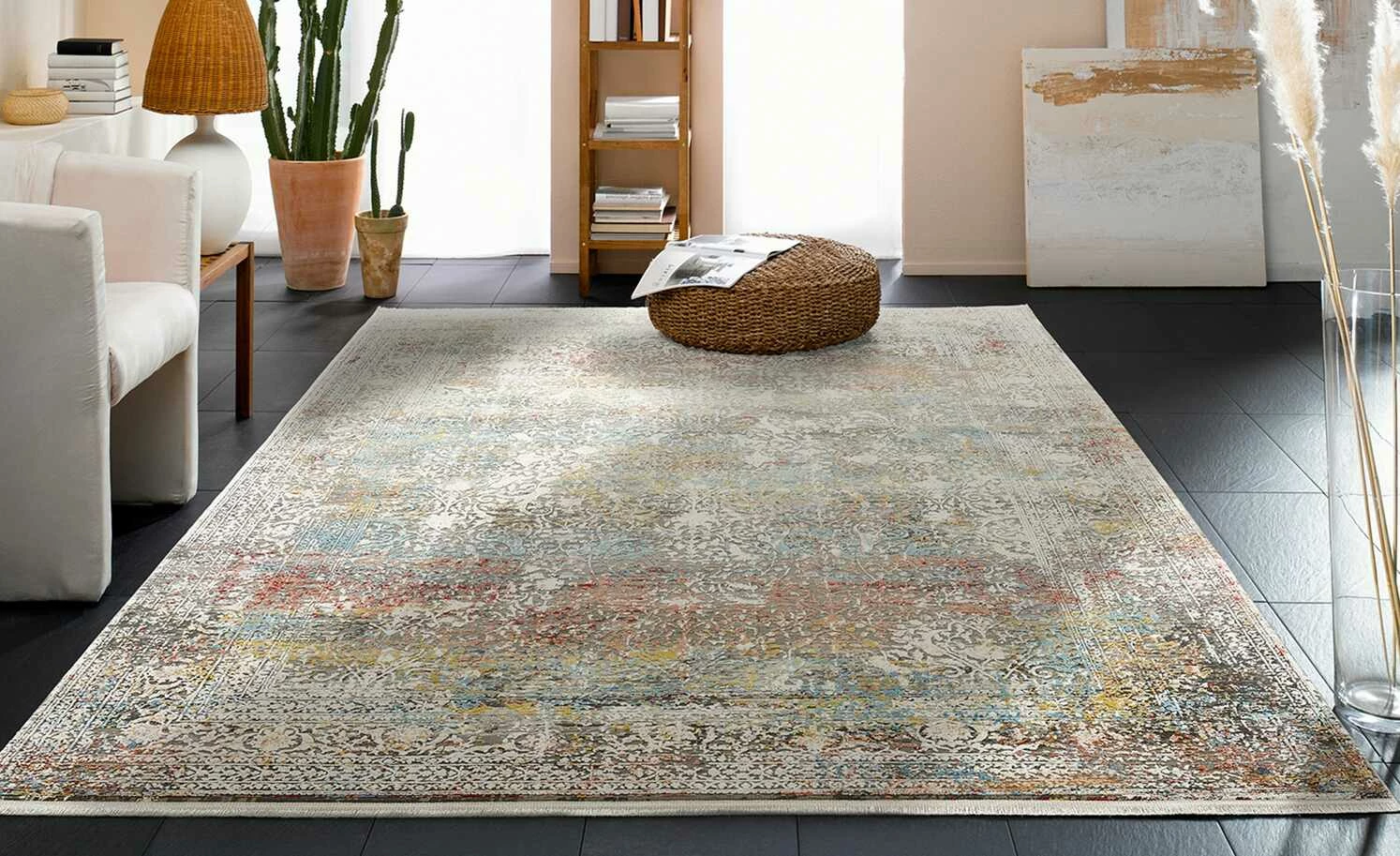 Kurzflorteppich Palermo | Beige / Blau / Orange 120x180 cm rechteckig – Bild 3