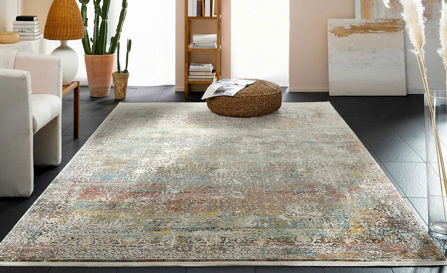 Kurzflorteppich Palermo | Beige / Blau / Orange 120x180 cm rechteckig