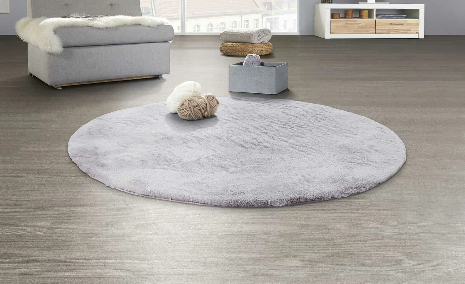 HOME STORY Hochflorteppich Bunny | Ø 120 cm Silbergrau Rund – Bild 4