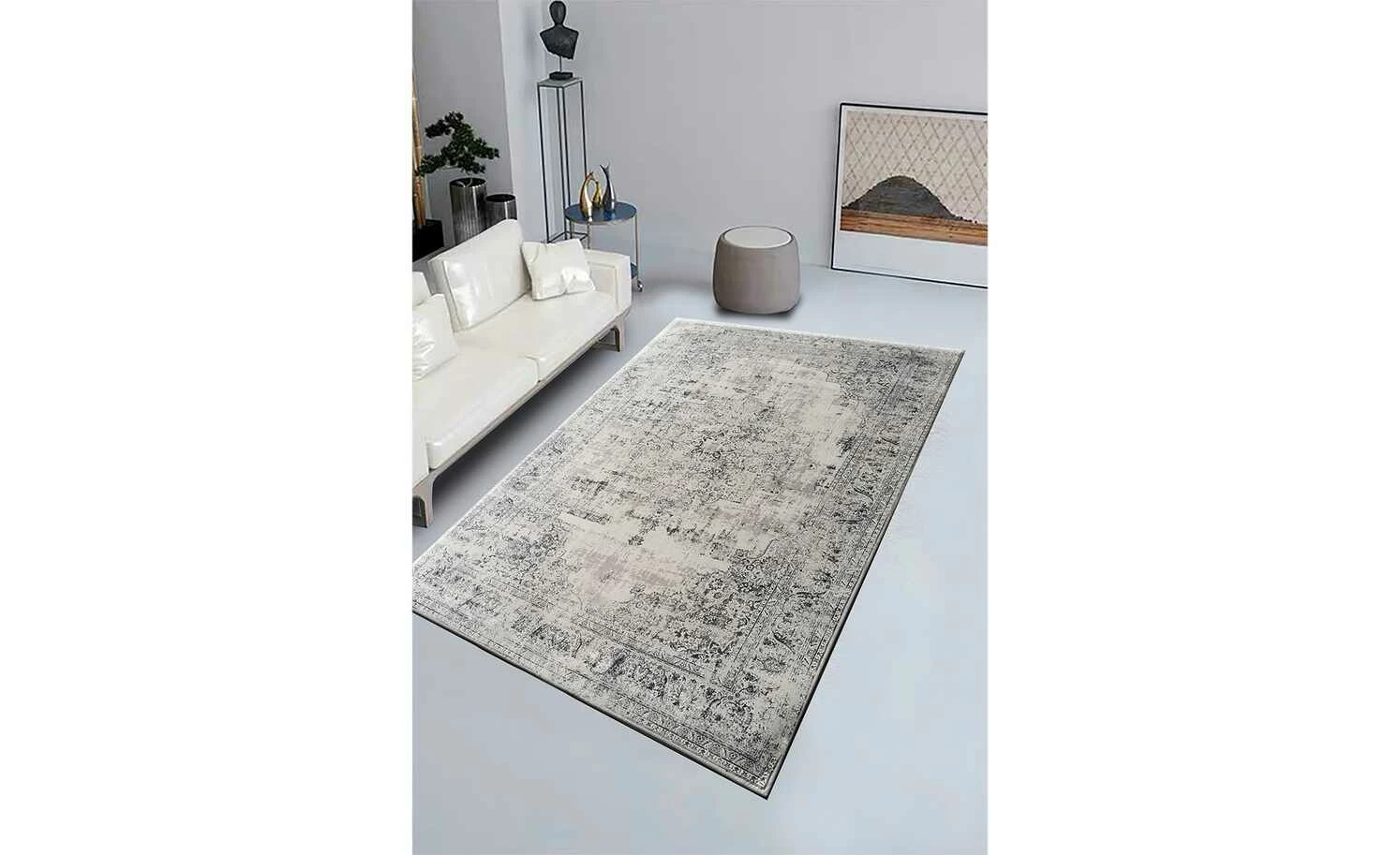 HOME STORY Kurzflorteppich Flat Beauty | Grau 140x200 cm