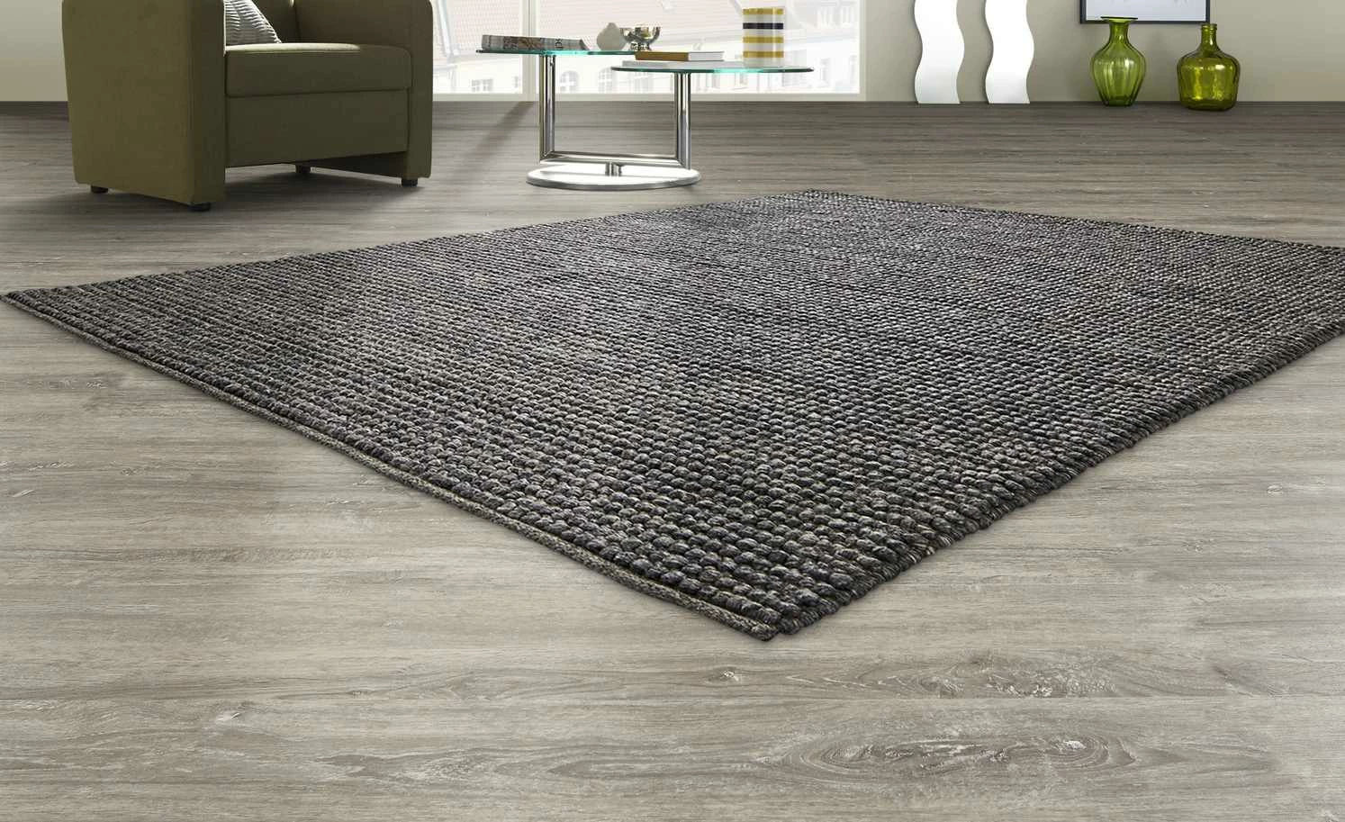 Handgewebter Naturteppich Ruhpolding | Dunkelgrau 160x230 cm