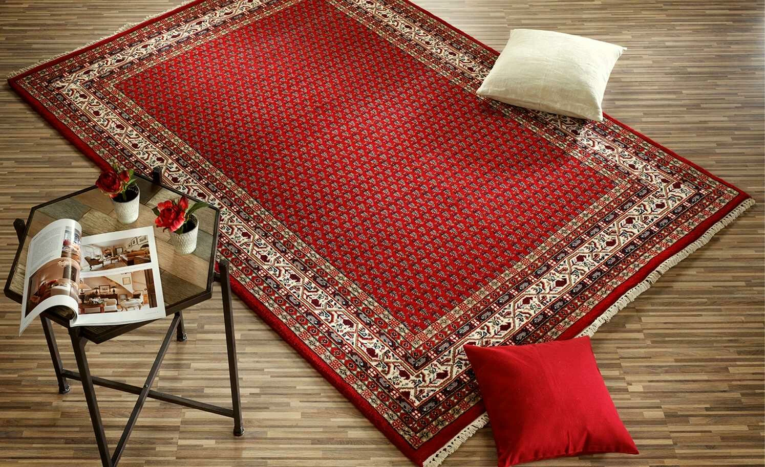 Handgeknüpfter Teppich Sakki Mir | 90x160 cm Rot / Creme – Bild 2