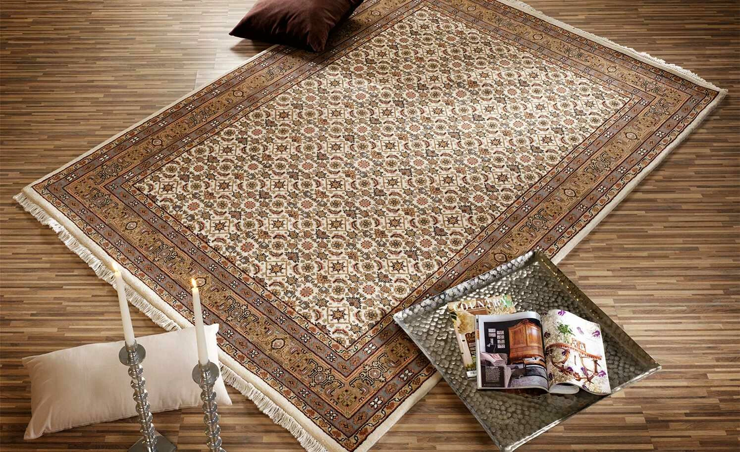 Handgeknüpfter Naturteppich Himla Herati | 140x200 cm Creme / Beige – Bild 3