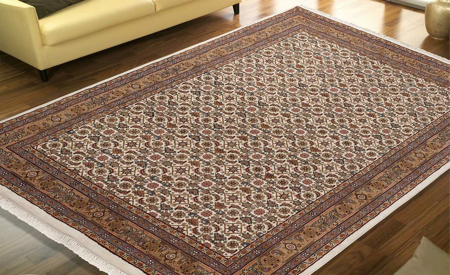 Handgeknüpfter Naturteppich Himla Herati | 140x200 cm Creme / Beige – Bild 2