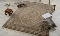 Handgeknüpfter Kurzflorteppich Cavari Mahi | 80x140 cm Creme / Braun