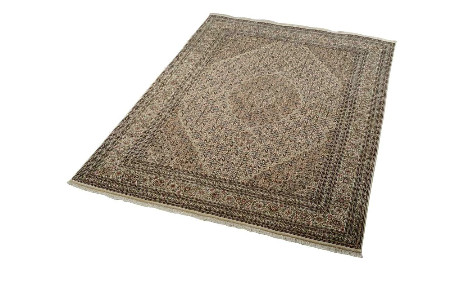 Handgeknüpfter Kurzflorteppich Cavari Mahi | 140x200 cm Creme / Braun – Bild 5