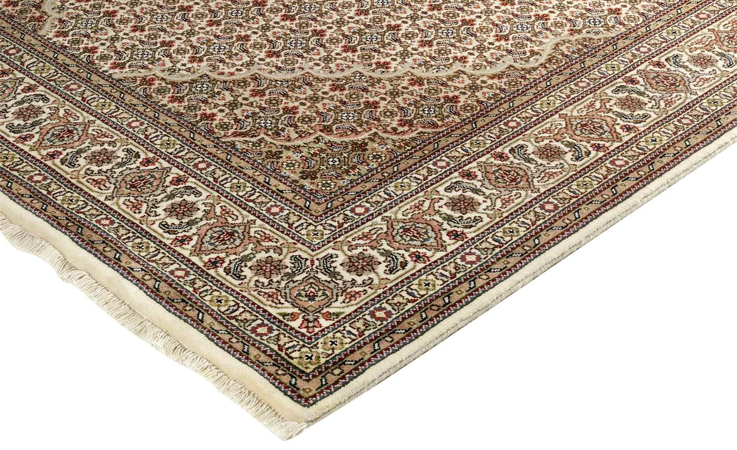 Handgeknüpfter Kurzflorteppich Cavari Mahi | 140x200 cm Creme / Braun – Bild 6