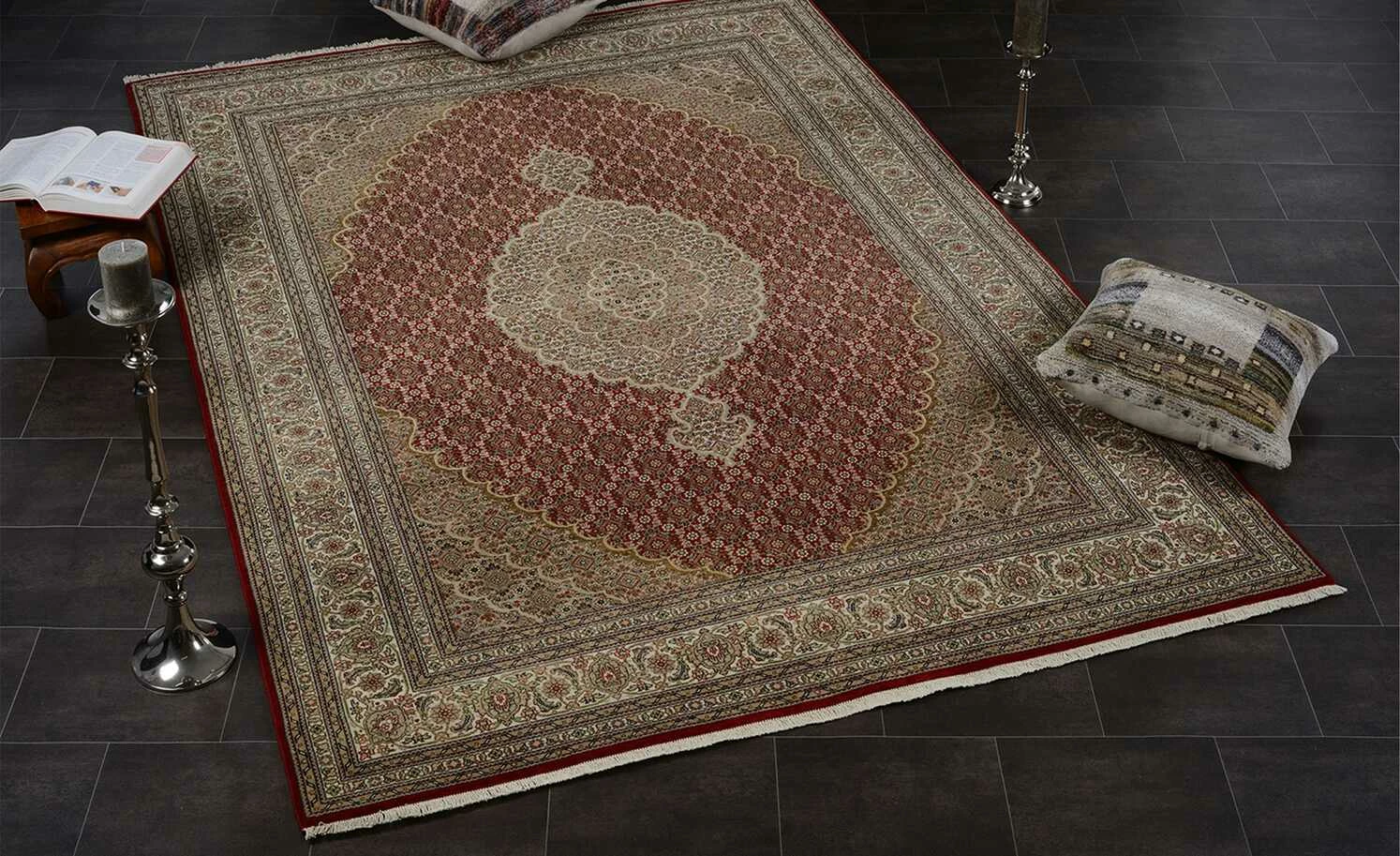 Handgeknüpfter Kurzflorteppich Cavari Mahi | 140x200 cm Rot / Creme – Bild 3