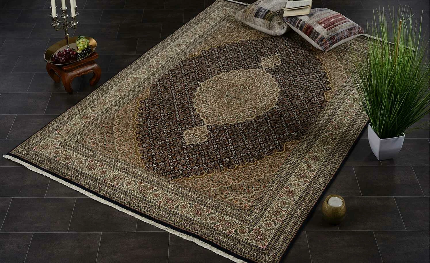 Handgeknüpfter Kurzflorteppich Cavari Mahi | 90x160 cm Schwarz / Creme – Bild 2