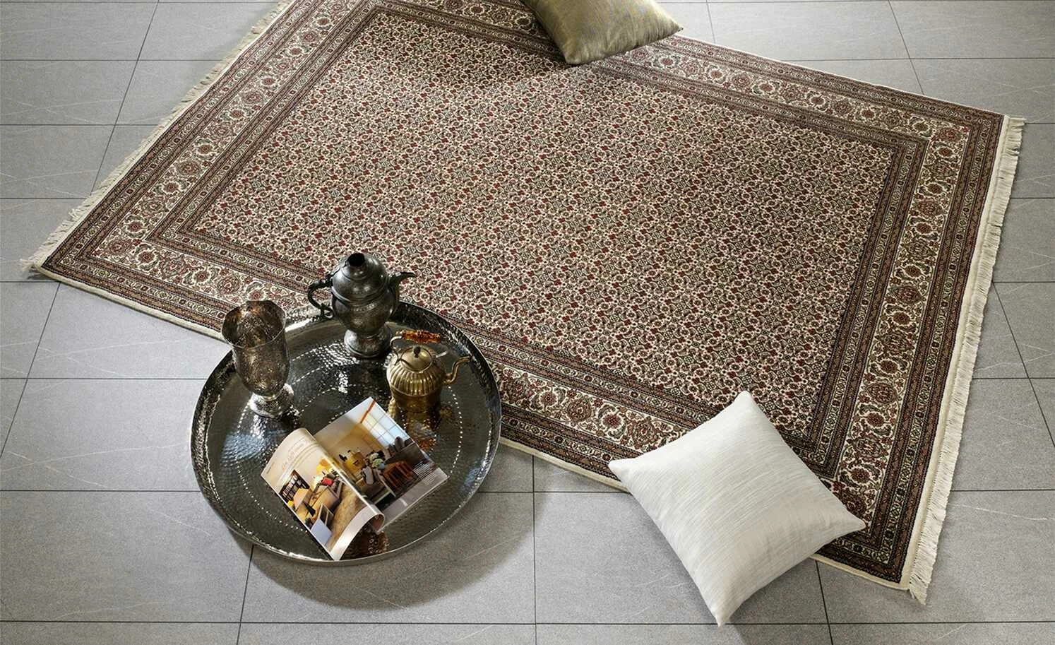 Handeknüpfter Orientteppich Cavari Herati | 140x200 cm Creme / Braun – Bild 2