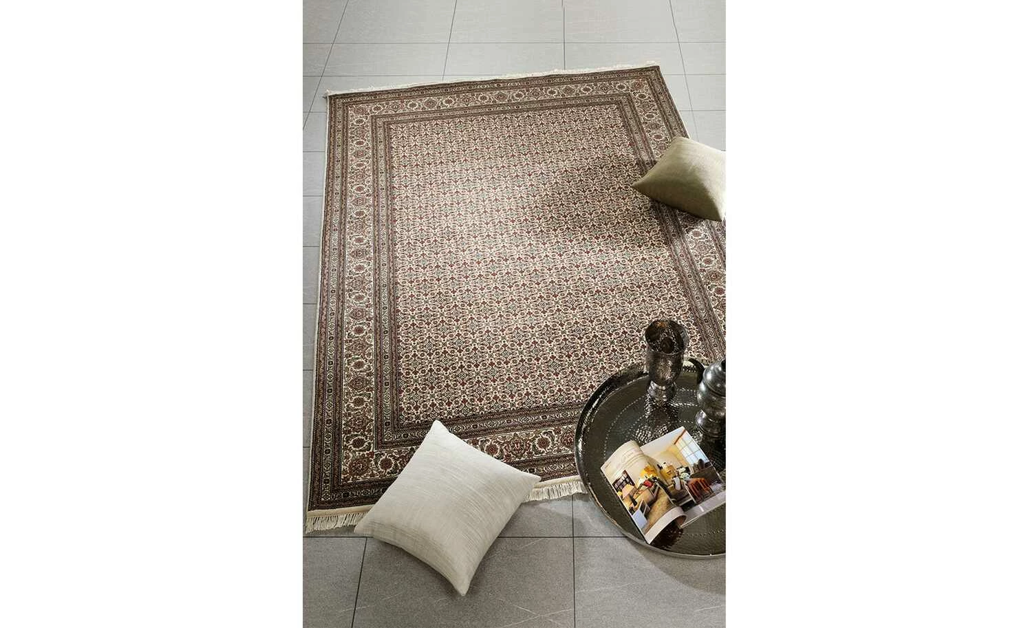 Handeknüpfter Orientteppich Cavari Herati | 140x200 cm Creme / Braun